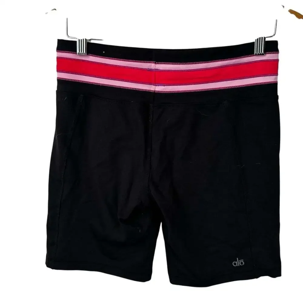 ALO Yoga Sweatpant Shorts Black Pink Stripe Women’s Lounge Core Gym Size Med